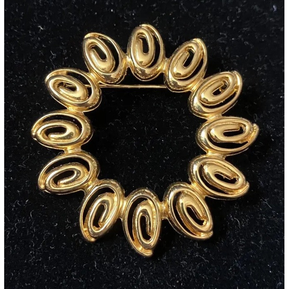 Vintage Anne Klein Gold Tone‎ Circle Modernist Pin Brooch